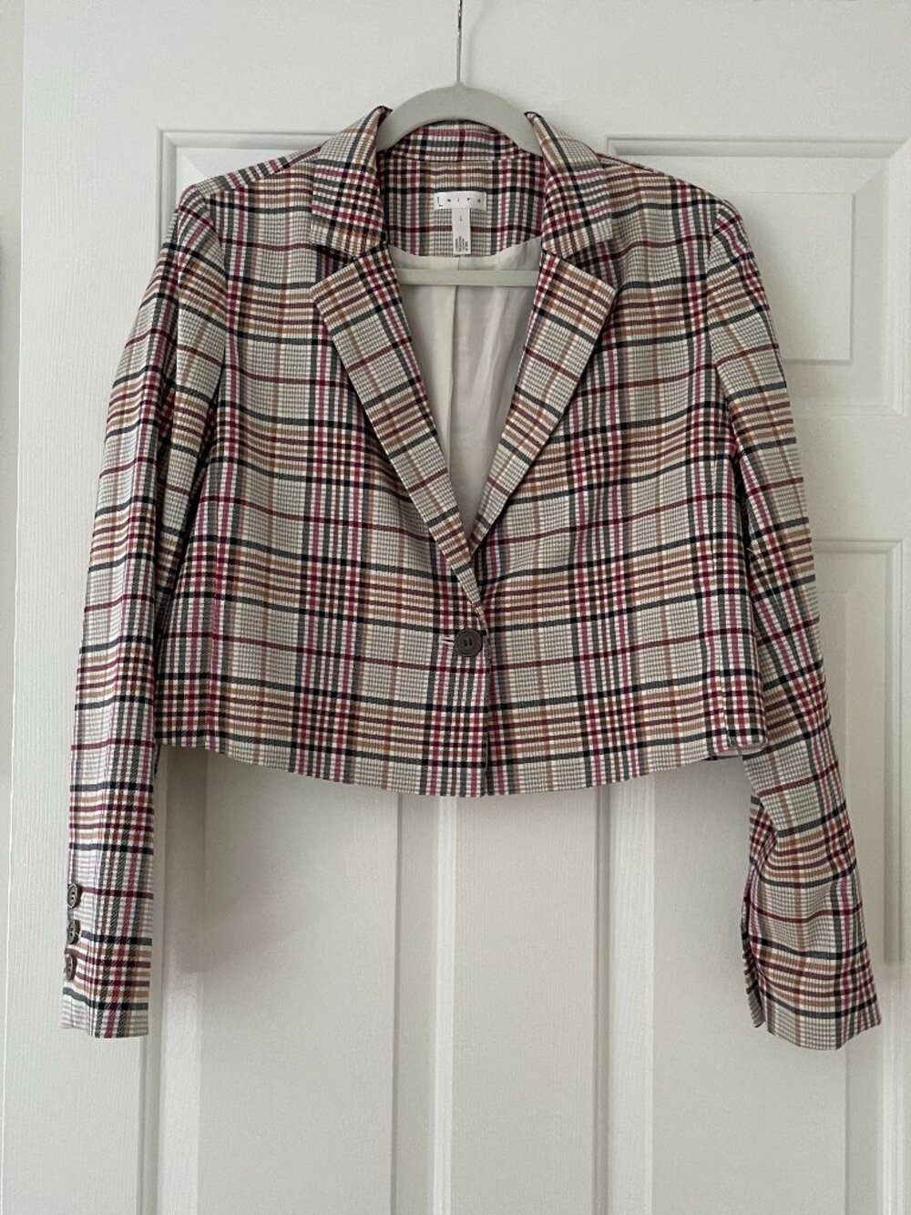 Leith Cropped Plaid Blazer L
